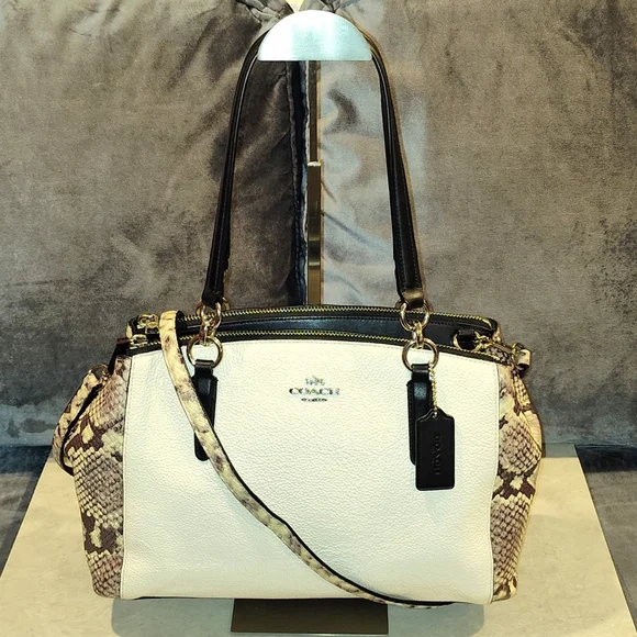 COACH CHRISTIE CARRYALL EXOTIC CROSS GRAIN LEATHER SNAKE PRINT CROSSBODY SATCHEL - Picture 2 of 16